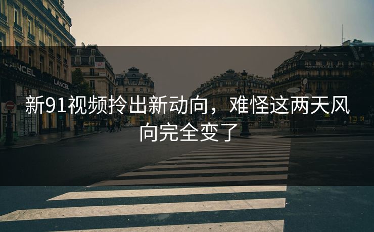 新91视频拎出新动向，难怪这两天风向完全变了